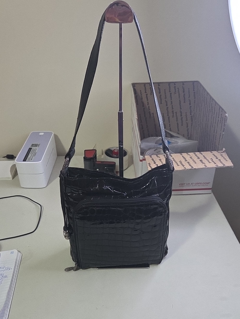 Brighton Black Croc-Embossed Shoulder Bag -